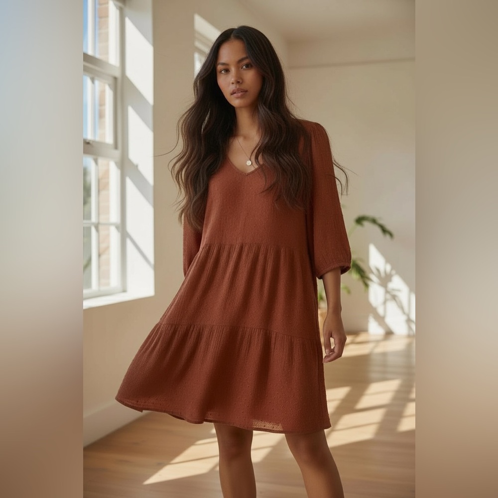 Speechless Rust Brown Tiered Mini Dress